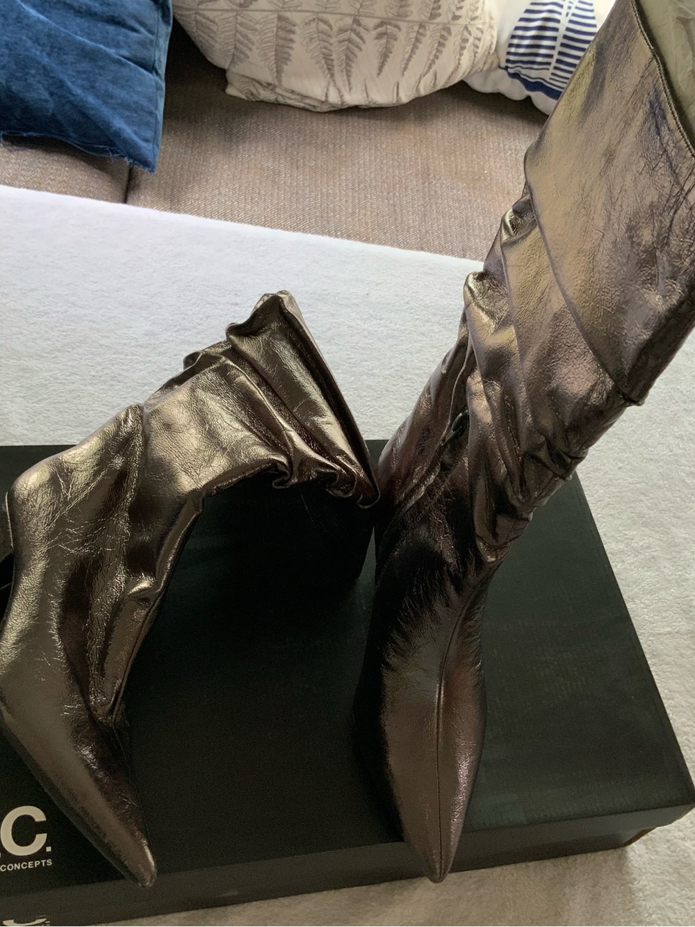 INC International Concepts Metallic Bronze Over-the-Knee Pointed-Toe Boots